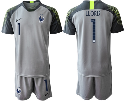 France #1 LLORIS Grey Goalkeeper Soccer Country Jersey